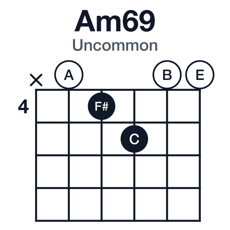 Am69 uncommon guitar chord diagram: A, C, E, F#, B, played x04500
